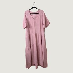 Johnny Was Calme Tiered Maxi Dress Pink Organic Cotton Cottage Boho Coastal XL‎